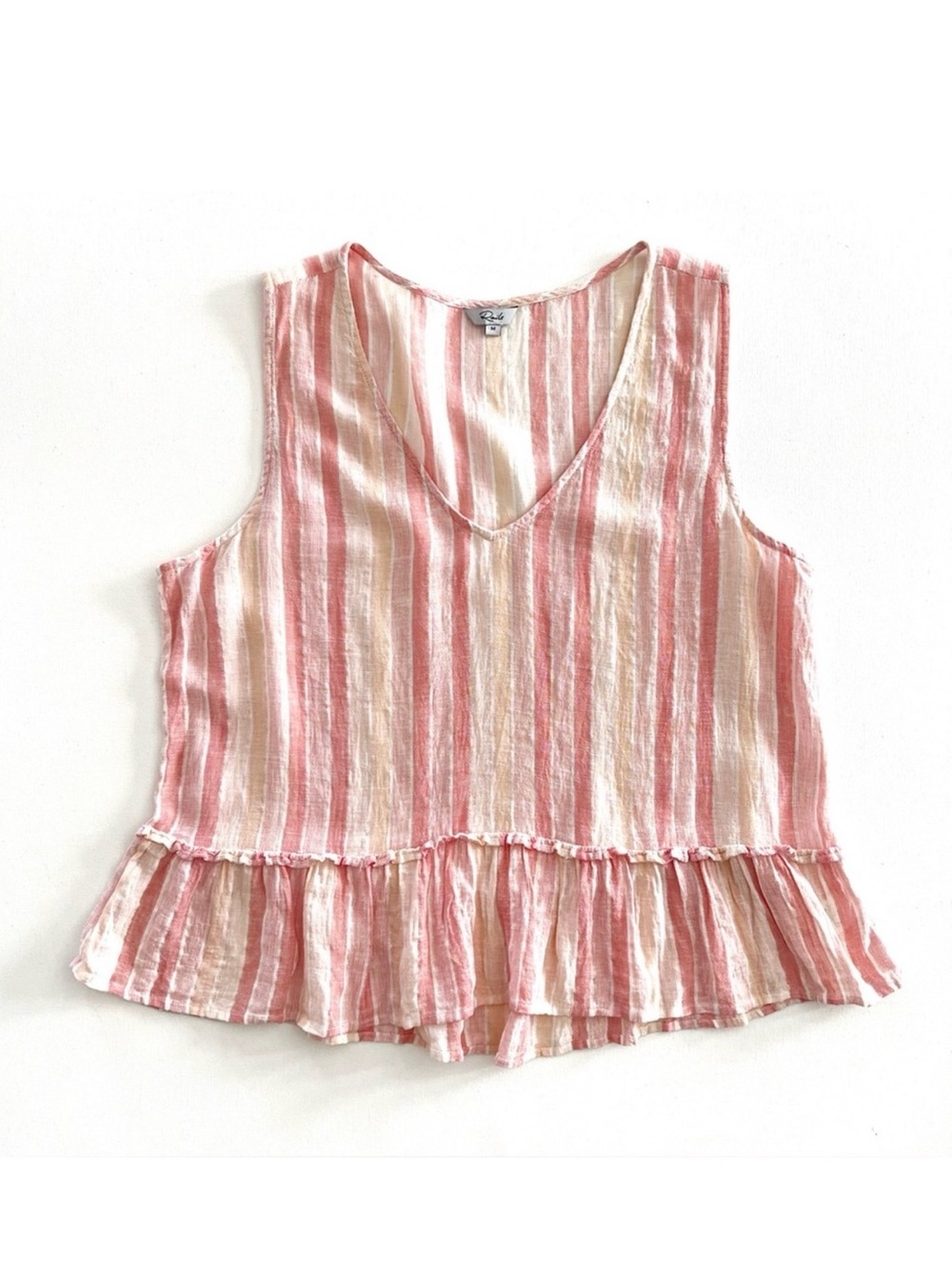 Rails Mira Top Linen Blend in Apricot Stripe Size Medium